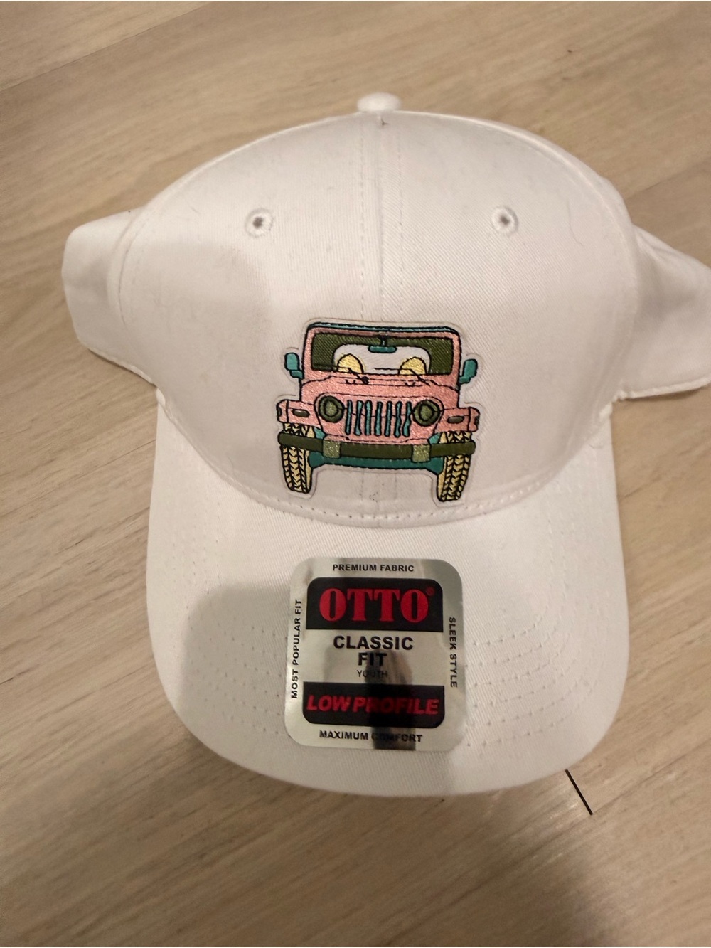 OTTO Kids White Baseball Cap with Pink Jeep Embroidery